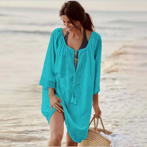 Bestselling Summer Fashion Plus Size Women's Sun Protection V-Neck Loose Beach Cover-up Dress