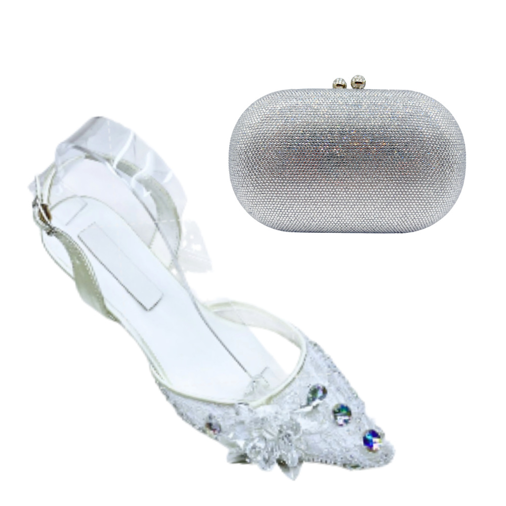 Zapatos estilo italiano para la cena de encaje seda cristal sandalias de tacón fino para mujeres de verano punta de diamante zapatos individuales image 1