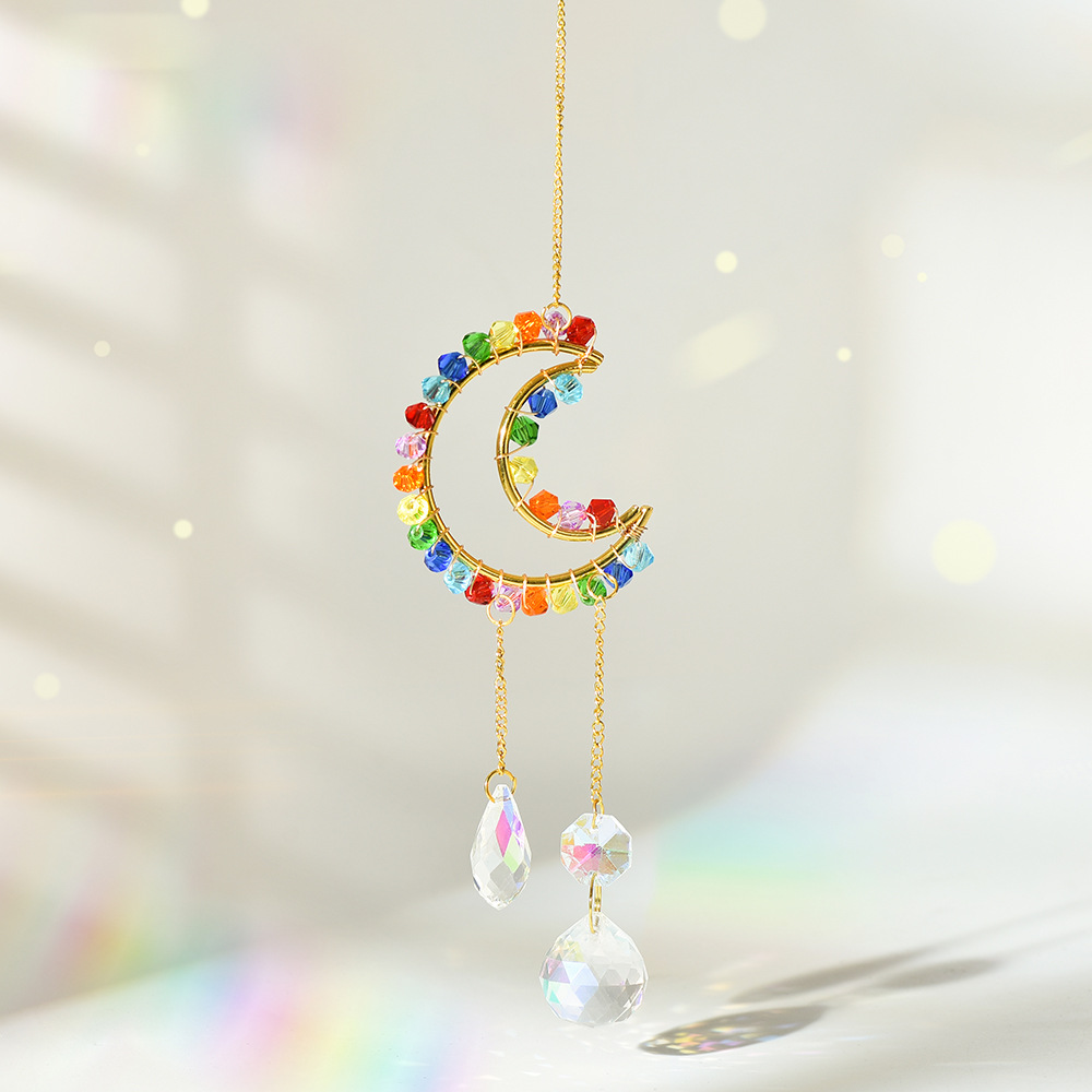 Venta caliente transfronteriza patio jardín decoración colorido puntiagudo cuentas bobinado estrella de cinco puntas de cristal carillones de sol catcher colgante