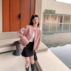 意法粉色麂皮绒短外套女2025年秋季新款韩系百搭小个子设计感夹克