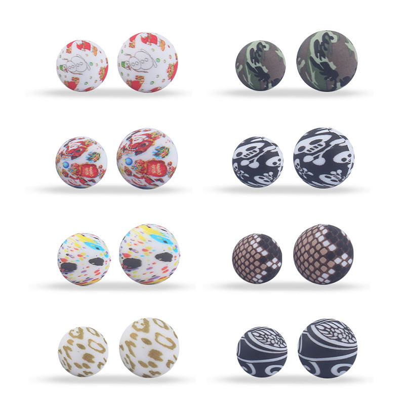 12mm y 15mm Navidad impresión en color de silicona DIY joyería bebé chupete cadena mordedor pulsera pequeños accesorios