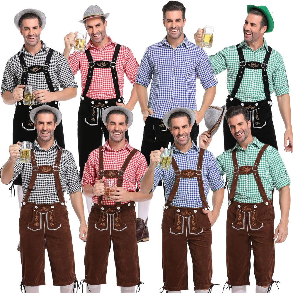 Немецкая пивная одежда для взрослых мужские брюки набор синяя клетчатая рубашка баварская традиционная одежда мужская одежда
