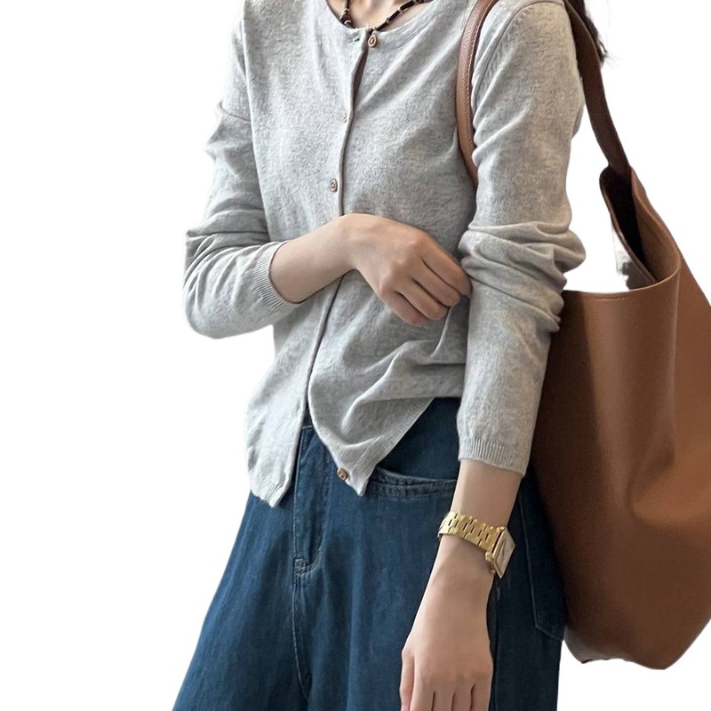 春秋新款条纹针织开衫外套女设计感小众上衣外搭薄款圆领长袖毛衣|undefined