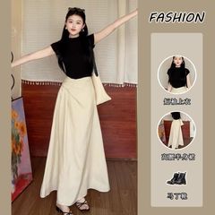 女性セット2025夏の新型韓国系減齢優しい風修身半袖tシャツ上着高腰半身スカート潮