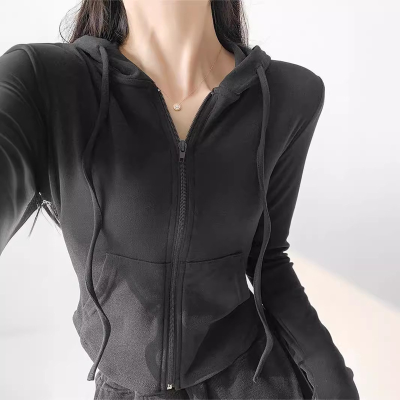 Maillard Women's Short Long-sleeved Shoulder Jacket Slim-fit Hooded Hot Girl Style Outfit Sports Top for Autumn and Winter Ins Trendy Maillard Women's Short Long-sleeved Shoulder Jacket Slim-fit Hooded Hot Girl Style Outfit Sports Top for Autumn and Winter Ins Trendy