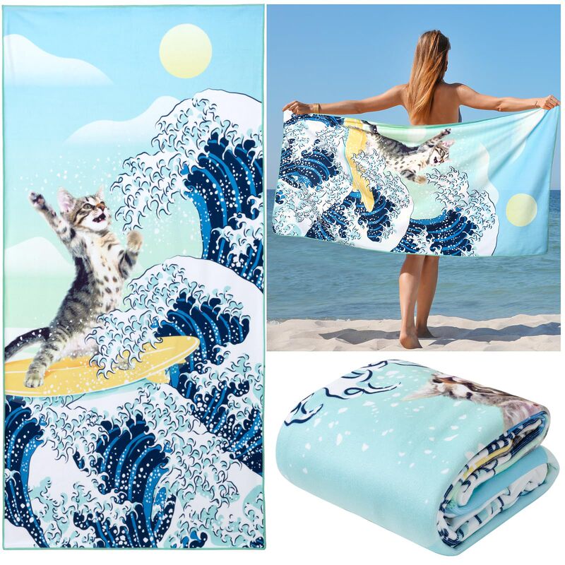 Cross-Border Quick-Drying Cute Cartoon Interesting Kitten Adult Seaside Beach Towel Swimming Bath Towel Sports Fitness Sweat-Absorbent