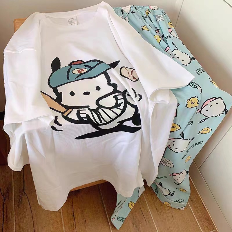 New ins Spring and Autumn Pajamas Girl's Cartoon Sweet Loose Papa Dog Southeast Asia Foreign Trade Suit Home Clothes