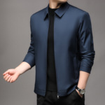 品牌高端男士行政夹克春秋新款真丝质感经典简约外套商务休闲茄克