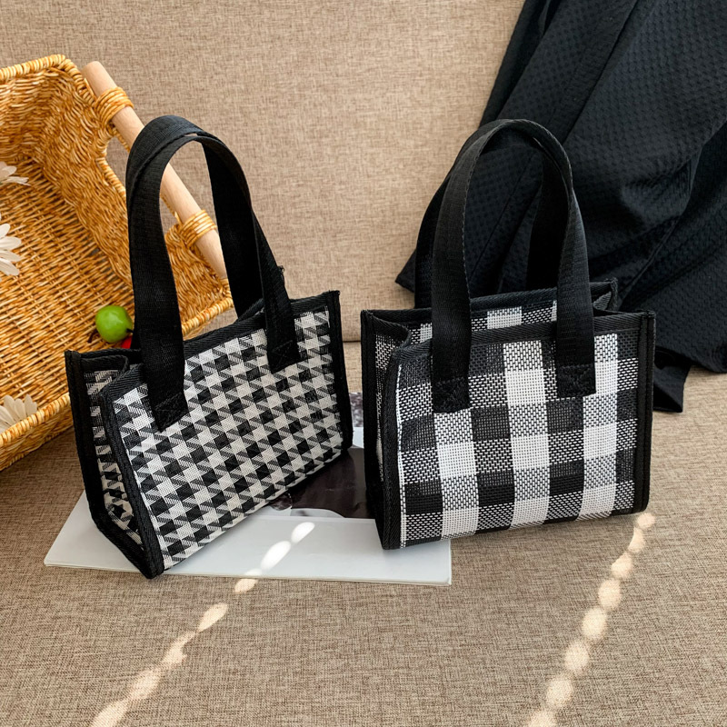 2023 new mesh small square bag Korean version of fashion plaid handbag multi-functional small square bag simple toiletry bag