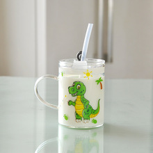 兒童牛奶杯可愛家用帶刻度高硼硅玻璃創意ins卡通早餐帶蓋吸管杯