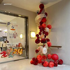 新年装饰品氛围布置竹编竹排灯笼挂件酒店大堂店铺橱窗幼儿园2025