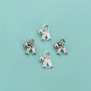 S925 Sterling Silver Round Bead Pisces Pendant Crystal Pearl Bracelet Small Fish Pendant DIY Handmade Accessories Pendant
