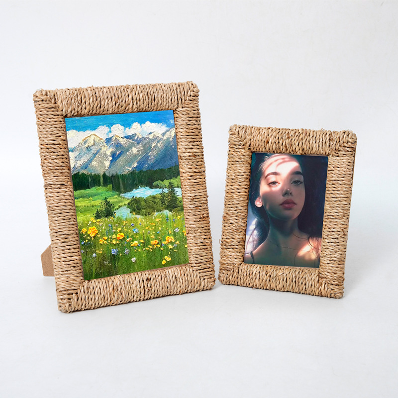 Creative European Simple Photo Frame Seagrass Woven Photo Frame Scandinavian Style Straw Border Home Decoration B&B Decoration