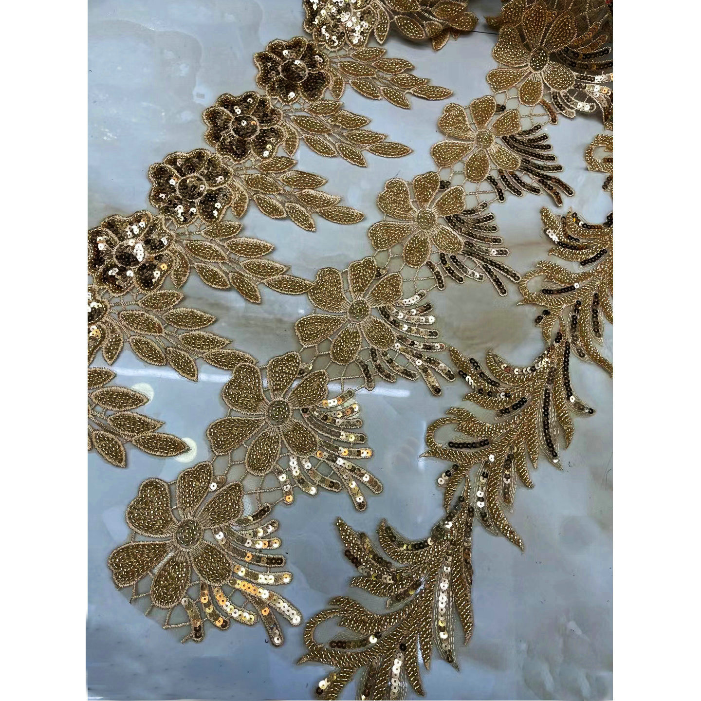 女装刺绣金线花边 金线珠片花边 金色刺绣花边 现货批发