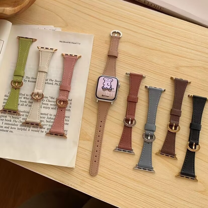 椭圆马蹄扣小蛮腰皮质表带适用苹果iwatch11代10/987UltraSE