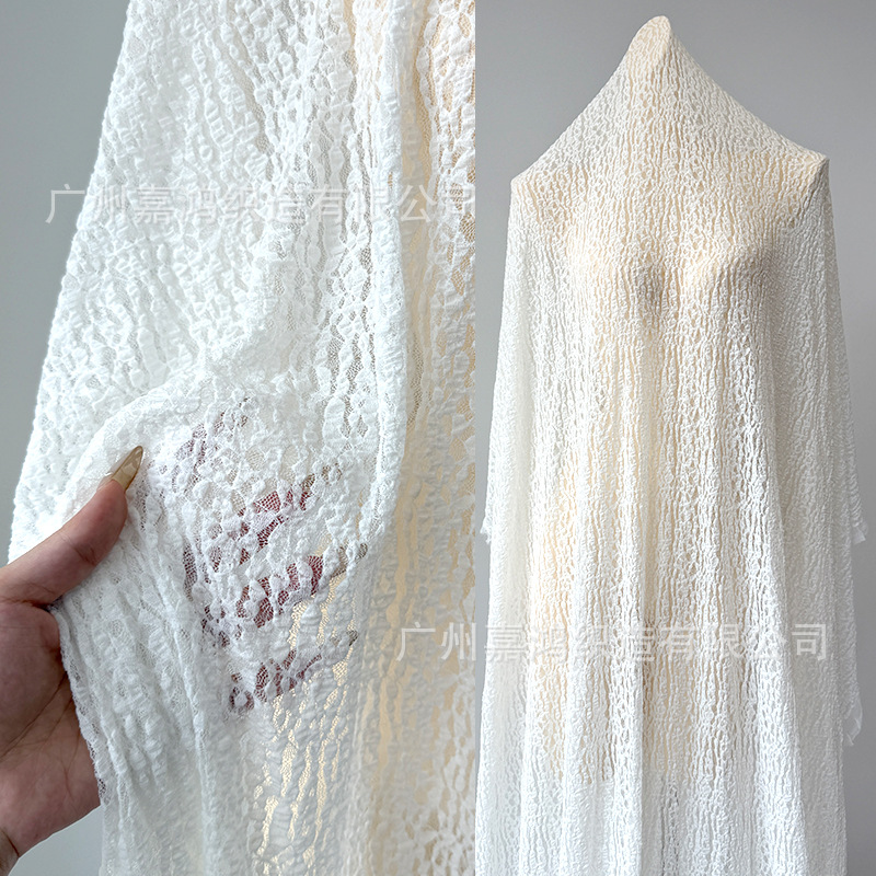 Tejido de encaje de burbuja plegado blusa de encaje blusa de encaje tridimensional suave tela de top