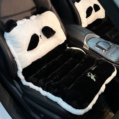 Car Seat Cushion Winter Cute Plush New Model Winter Seat Pad for Women Car Use Lumbar Support Seat Cushion Integrated Seat Pad (Wool pad) - panda-single-seat