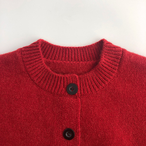 Warm skin feel ~ great style ~ New Year's Korean version of winter children's sweaters for men and women trendy fashionable knitted cardigans forest red