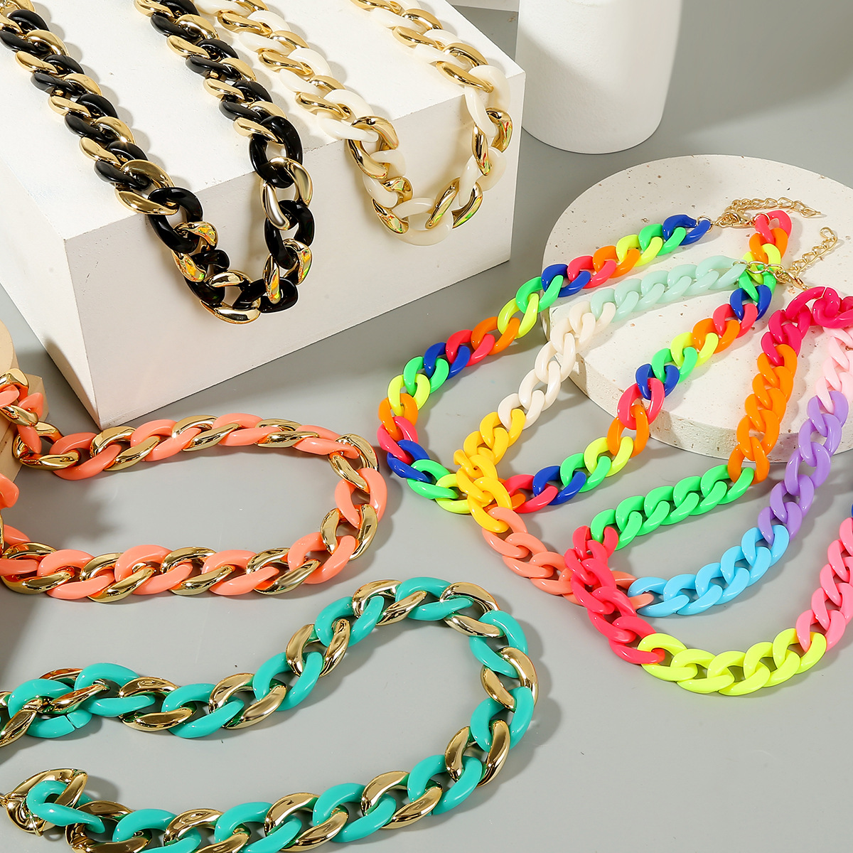 Ins stil heißer zubehör Mode macaron bunte acryl hip hop stil persönlichkeit übertrieben flache halskette für frauen_voghion.com