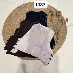 2025秋文艺复古肌理亚麻两侧盘扣手工绣线套头马甲无袖上衣女L187