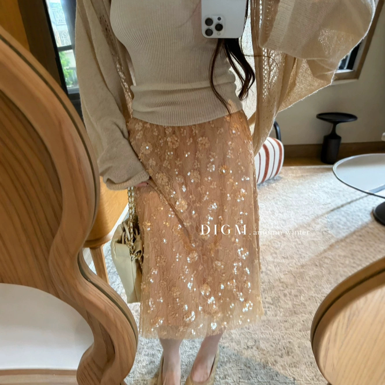 New Autumn Arrival: DIGM French-style Luxury High-Waisted Slimming Skirt with Intricate Sequin Floral Embellishes