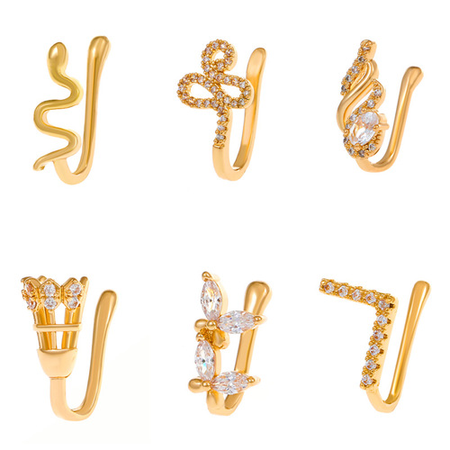 European and American non-perforated geometric U-shaped nose clip copper inlaid zircon letter butterfly snake-shaped nose ring fake nose piercing jewelry
