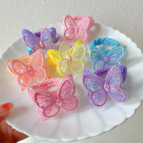 Children's Korean-style cute sequin butterfly hair ring headwear girls' sweet hair rope little girl's hair band towel ring hair accessories