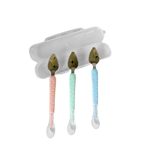 Double-Headed Fruit Puree Spoon, Food-Grade Mud-Scraper, Baby Feeding Tool, Newborn Dual-Use 304 Stainless Steel Weaning Spoon