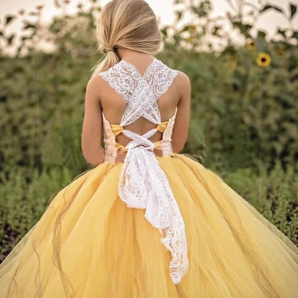 Girls Halter Neck Backless Princess Dress Children's Performance Flower Girl Wedding Gown Tutu Skirt Polyester【Pre-sale | Ships In 15 Days】_voghion.com