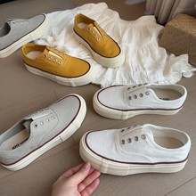 迦罗亚棉麻布帆布鞋女2025夏款新款薄款透气休闲一脚蹬懒人小白鞋