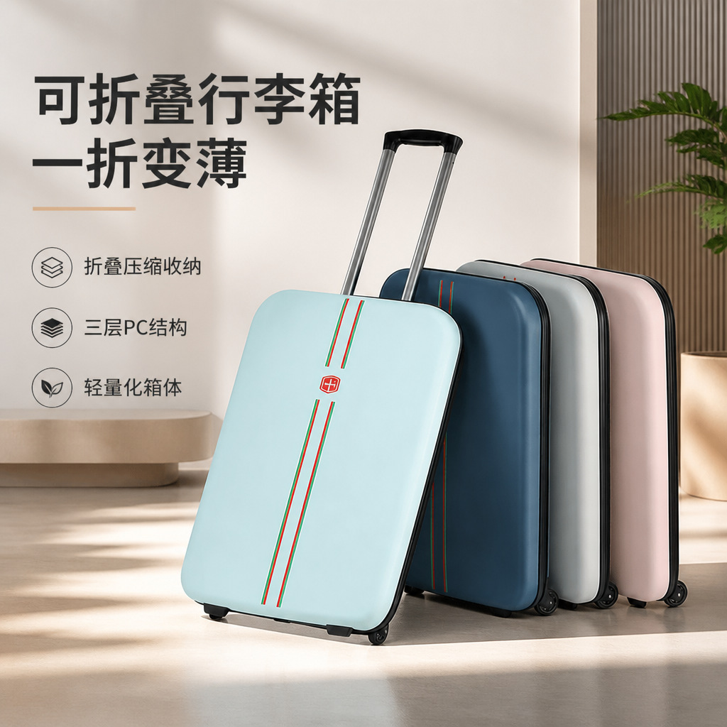 New foldable suitcase ABS+PC20/ 24inch trolley suitcase for convenient storage and portable travel