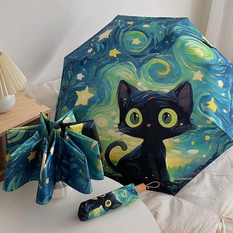 Cute Cat Full-automatic Sunny Umbrella Dual-purpose Folding Sun Umbrella High-value Women's Sun Protection UV Protection Sun Umbrella