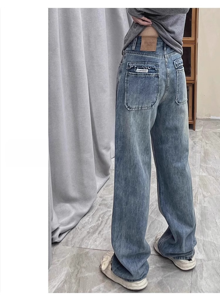 Dam jeans hög midja vida ben rak passform höst blå_voghion.com