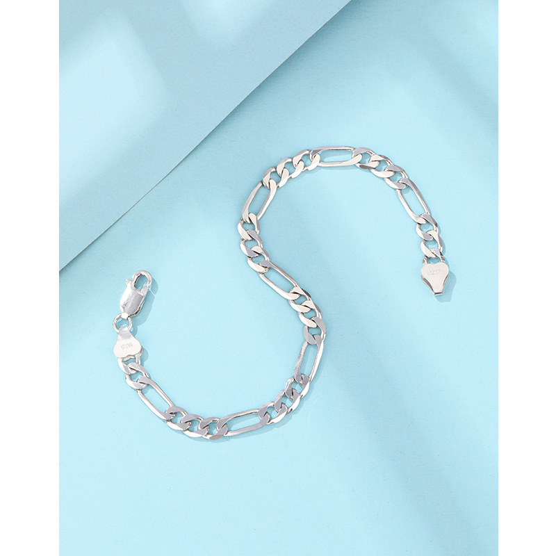 Pulseras de plata esterlina 925 Figaro para hombres y mujeres de 5 mm de automóviles Ping Zi cadena madre 3 + 1 Europa y América explotó transfronterizas joyas de hip hop