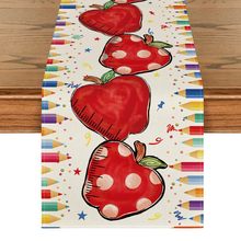 跨境桌旗彩色铅笔红色苹果桌旗厨房餐厅派对咖啡桌装饰工厂批发