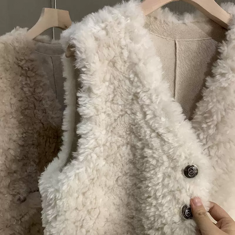 Демисезонный жилет, искусственная шерсть (имита lambswool), Западный стиль, утолщённый, женский повседневный слой