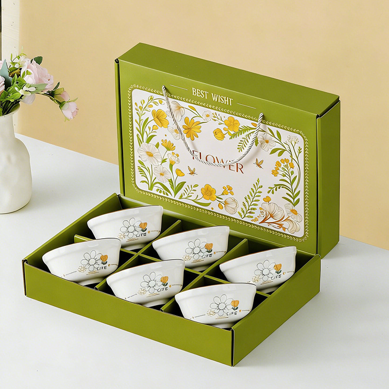 Pastoral Style Fresh Ceramic Tableware Gift Box Household Rice Bowl Spoon Chopsticks Set Souvenir Gift Bowl Wholesale Pastoral Style Fresh Ceramic Tableware Gift Box Household Rice Bowl Spoon Chopsticks Set Souvenir Gift Bowl Wholesale