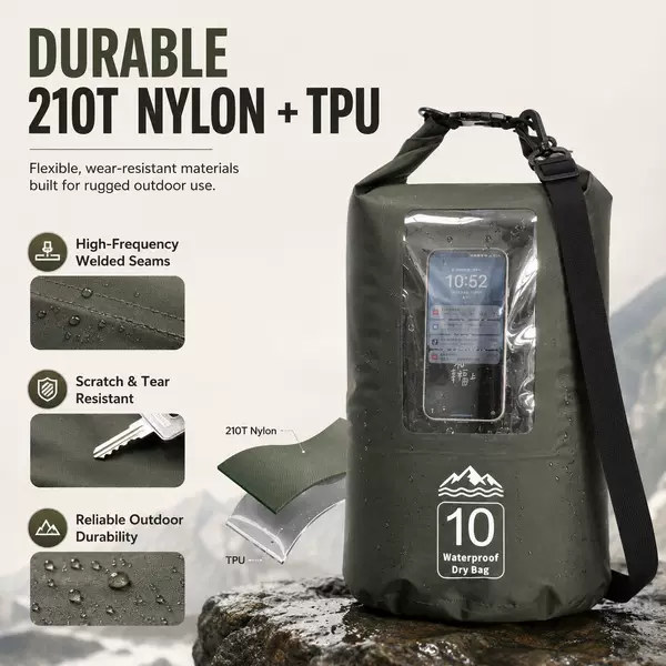 Outdoor Waterproof Bag 10L Nylon Tpu River Swimming Storage Bag Mobile Phone Waterproof Bag Water Sports Storage Bag
