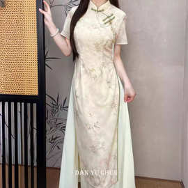 奥黛旗袍2025新款夏季改良年轻款少女茶服新中式日常可穿遮肉显瘦