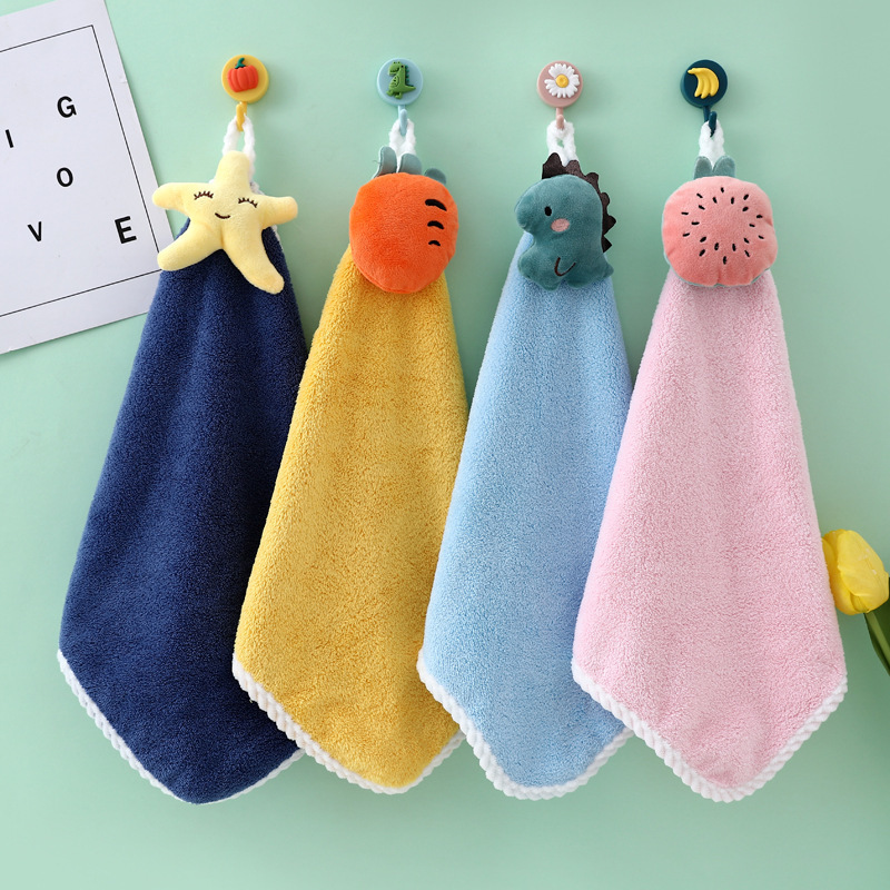 Hand towel can be hung kitchen children's square coral fleece absorbent cute towel wholesale return full moon gift with hand gift