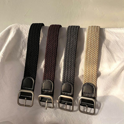 Lazy man belt canvas men and women Nonporous Square buckle Belt Korean Edition Trend personality weave Lap Punch holes waist belt