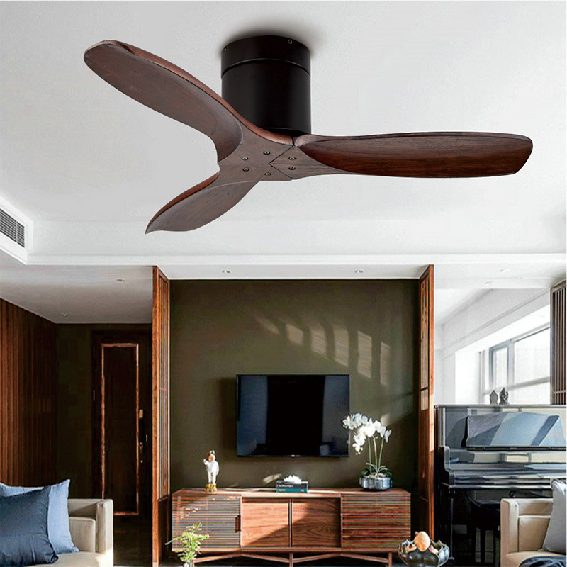Nordic Inverter Ceiling Fan Lamp Restaurant with Lamp Wooden Ceiling Fan Household Living Room American Fan Chandelier Fan Lamp Solid Wood Leaf