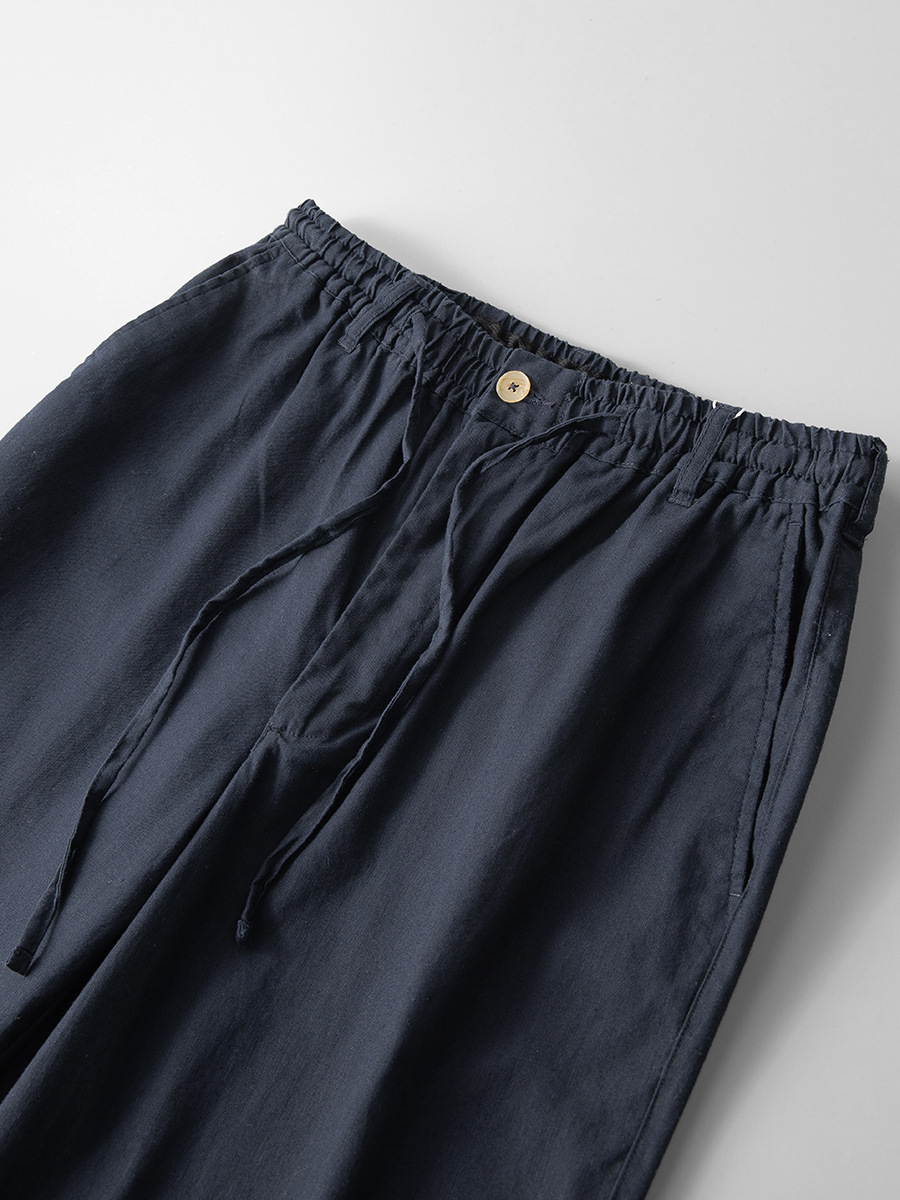 Pantalones de lino de cintura elástica pantalones sueltos de algodón y lino de los hombres pantalones casuales de los hombres de verano de lino recto de los hombres pantalones largos de lino