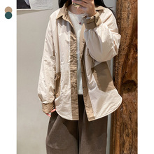 PLUS素町两面穿夹棉衬衫女秋冬小众设计款韩版休闲撞色外套轻便棉