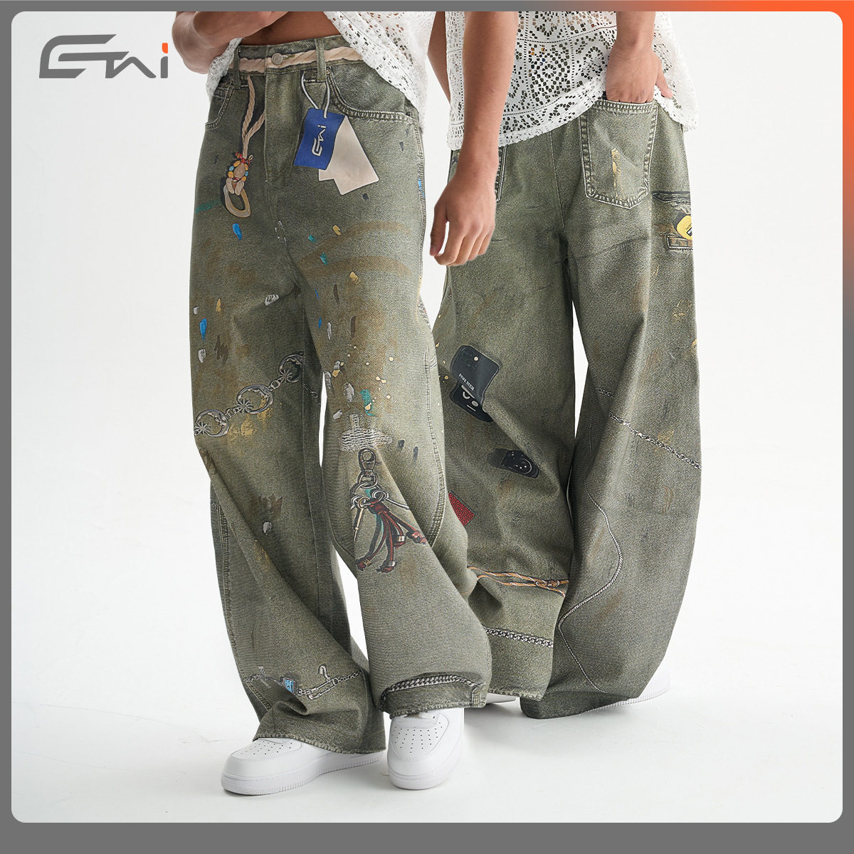 ETAI Hombre| Alta calidad suelta machete jeans marca de moda hombre sensación de alta calidad 3D impresión casual pantalones para hombre