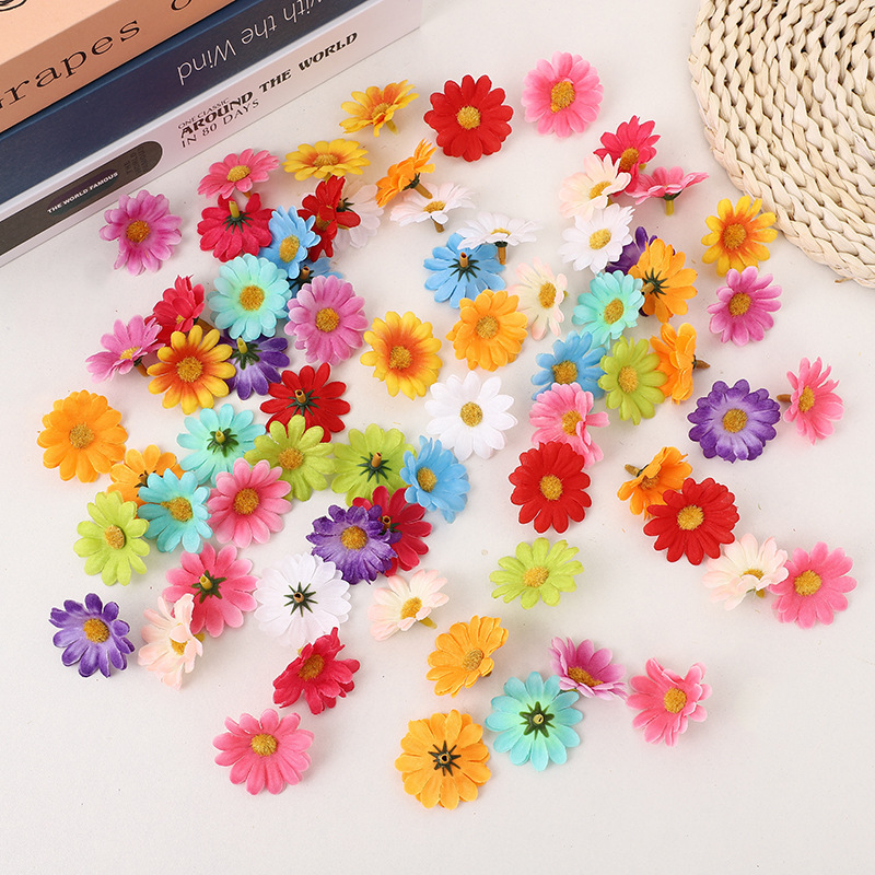 Simulated 4cm Small Chrysanthemum DIY Sun Flower Head Small Daisy Arch Road Leading Flower Arrangement Flower Garland Head Jewelry Wholesale