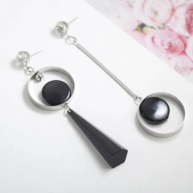 Asymmetrical Ab Version Circle European and American Fashion Exaggerated Long Earrings Korean Personalized Earrings Women's Jewelry