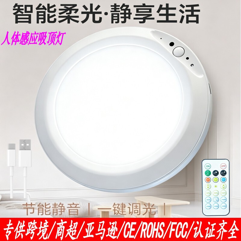 Cross-Border Popular Battery-Powered USB Rechargeable Motion Sensor Ceiling Light for Dormitory, Balcony, and Corridor Lighting Cross-Border Popular Battery-Powered USB Rechargeable Motion Sensor Ceiling Light for Dormitory, Balcony, and Corridor Lighting