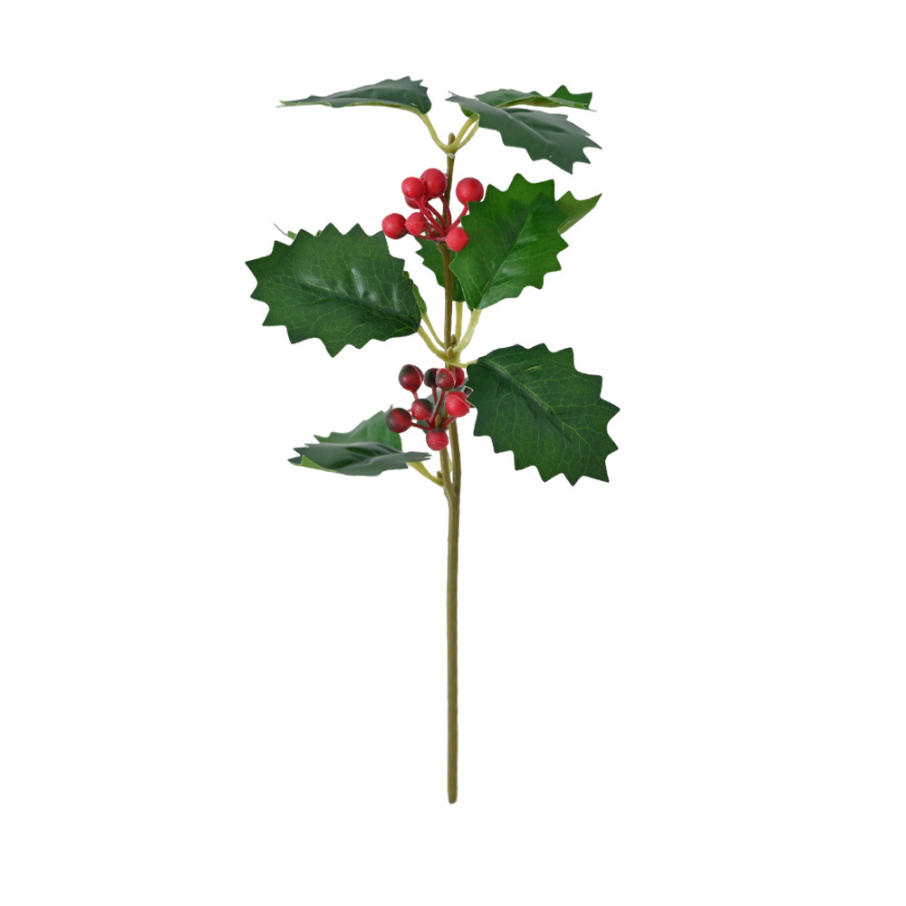 Hoja de Navidad bayas imitación verde fruta roja decoración del hogar árbol de Navidad decoración de mesa diy ramo de fiesta
