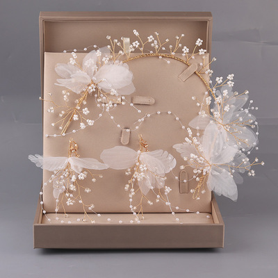 Korean bride Headdress Flower wedding Hairdressing Hairpin Earrings suit Wedding dress Jewelry Dress accessories